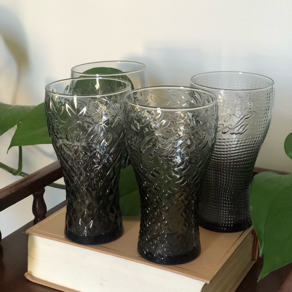 Coca-Cola Smoky Gray Embossed Glass Tumblers - Set of 4